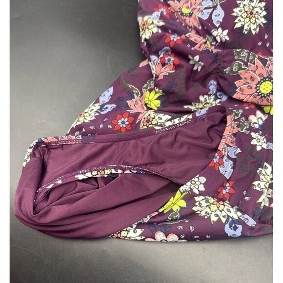 Anne Cole Women’s Purple Floral Merlot Plunge Ruched One Piece Swimsuit Sz 12 - Picture 7 of 11